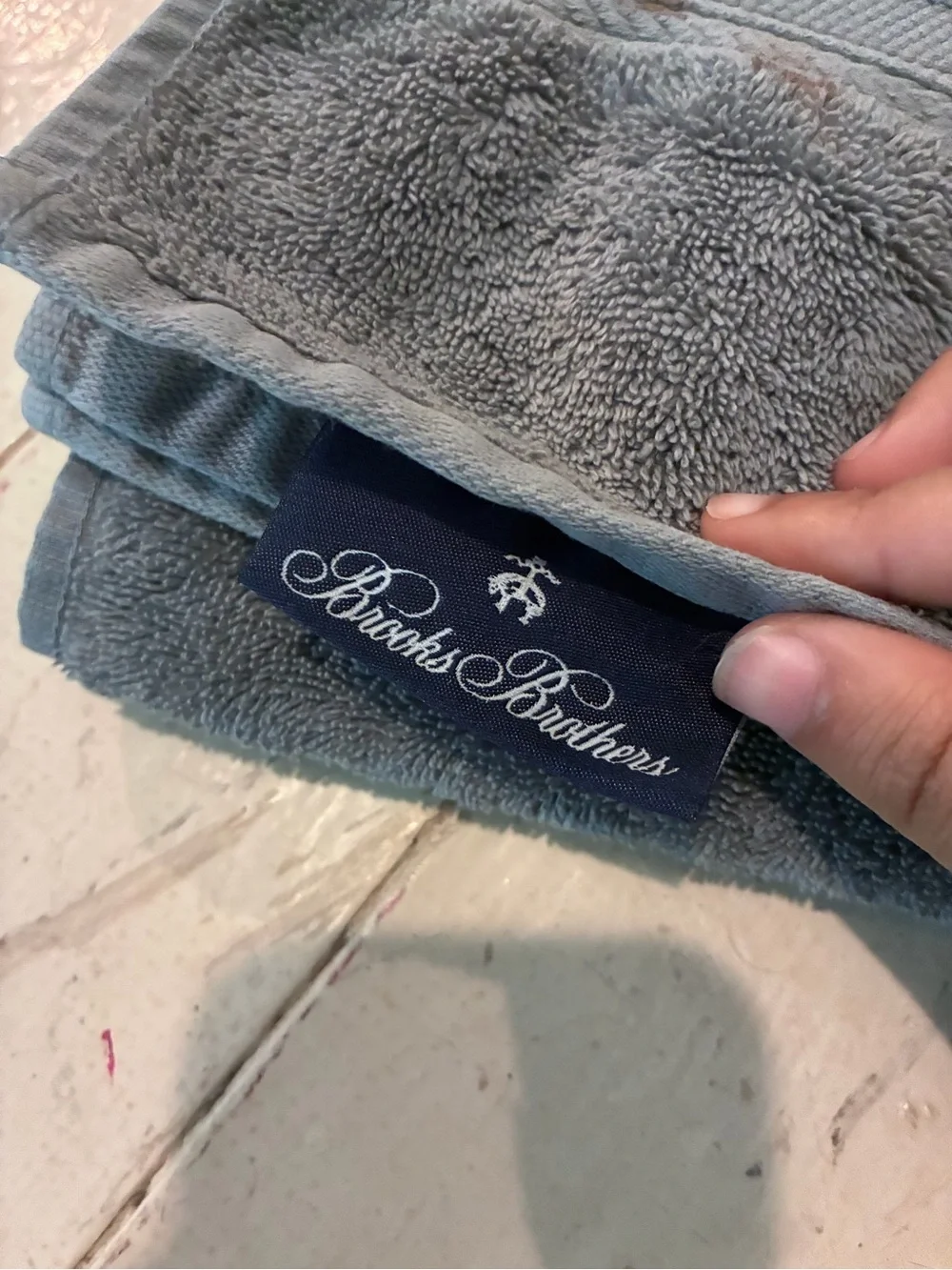 Brooks Brothers Blue-Gray Cotton Terry Cloth Bath Towel